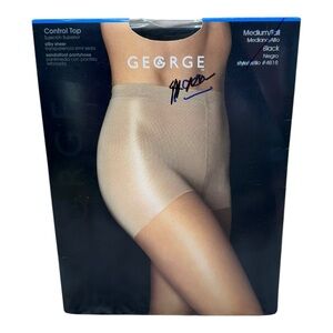 GEORGE Silky Sheer Control Top Pantyhose Medium Tall Black 4818